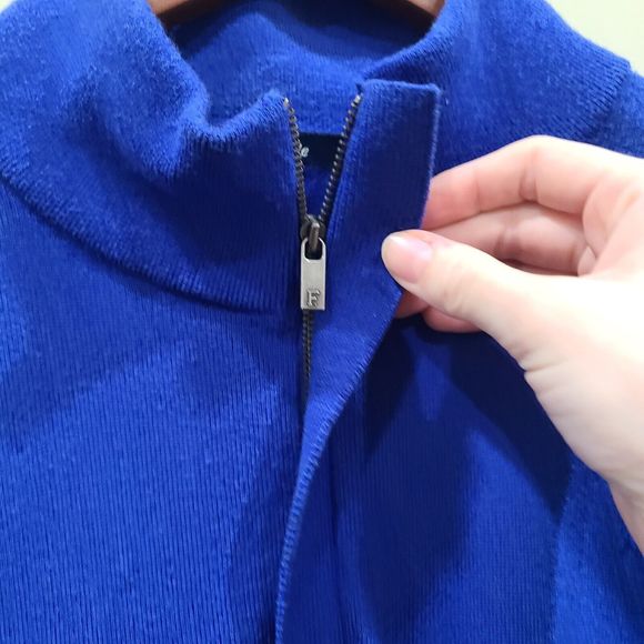 Faconnable Mens 1/4 Zip Pullover Sweater Large Blue Knit Designer Classic Preppy - Picture 3 of 11